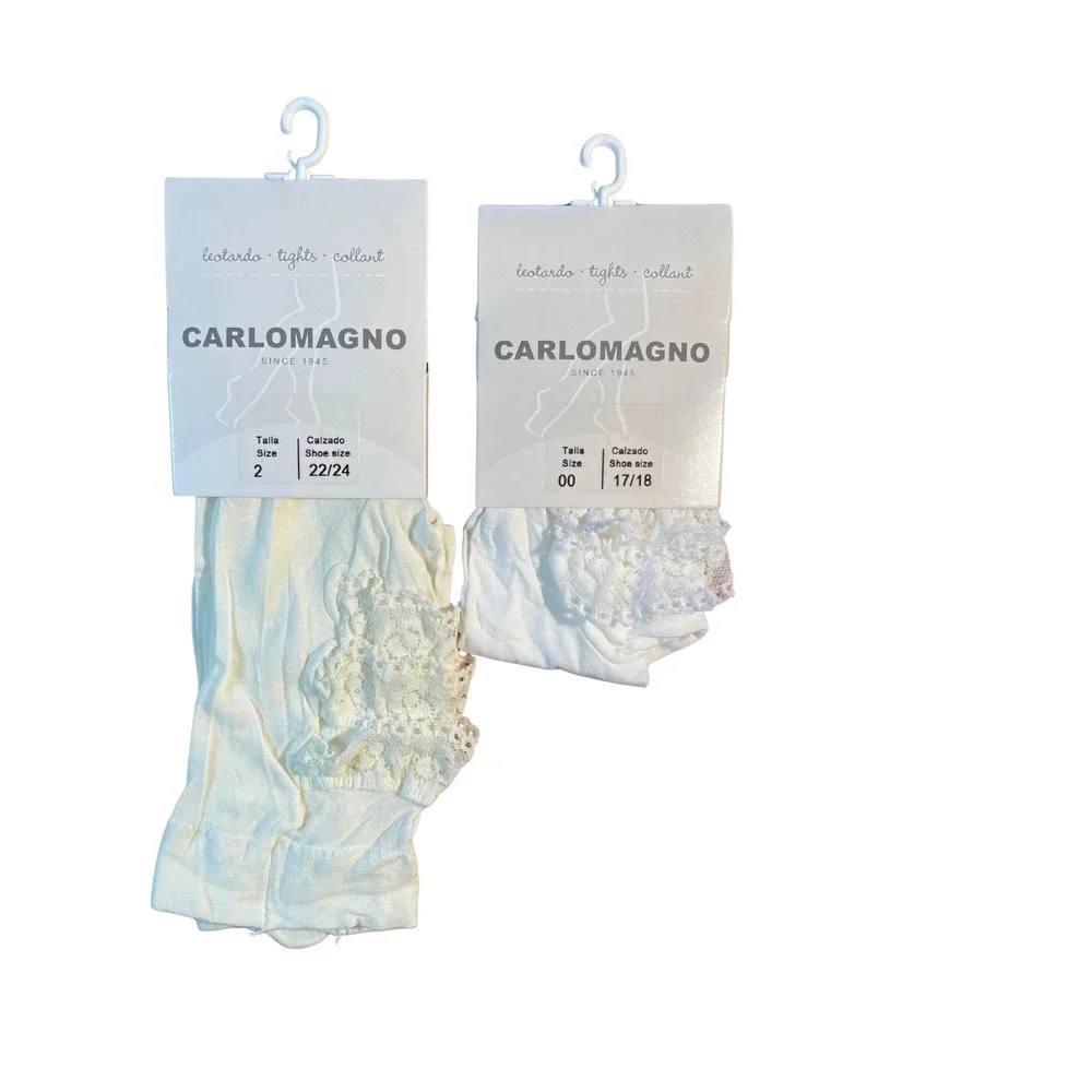 Cariomagno White Lace Bottom Microfiber Tights‎ 2 Pair White SZ 00 Ivory SZ 2